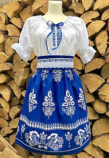 Šaty - Folklórny dámsky kroj modrý s bondúrou - 12250853_