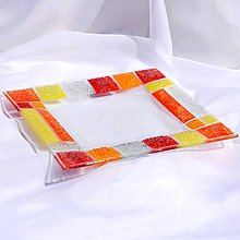 Nádoby - Misa oranžovo-žlto-červená - české sklo 24 x 24 cm - 12255810_