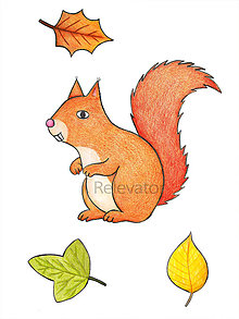 Kresby - Kresby Jeseň je sen (veverička a jesenné lístie) - 12254217_