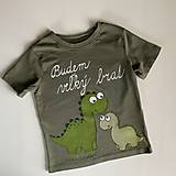Detské oblečenie - Maľované tričko s nápisom “Bude zo mňa veľký brat” ( (olivovozelené - s dinosaurami) - 12256902_
