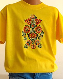 Topy, tričká, tielka - Detské žlté bavlnené tričko s ľudovým ornamentom - 12260204_