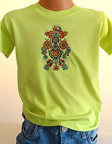 Topy, tričká, tielka - Detské zelené bavlnené tričko s ľudovým ornamentom. - 12260231_