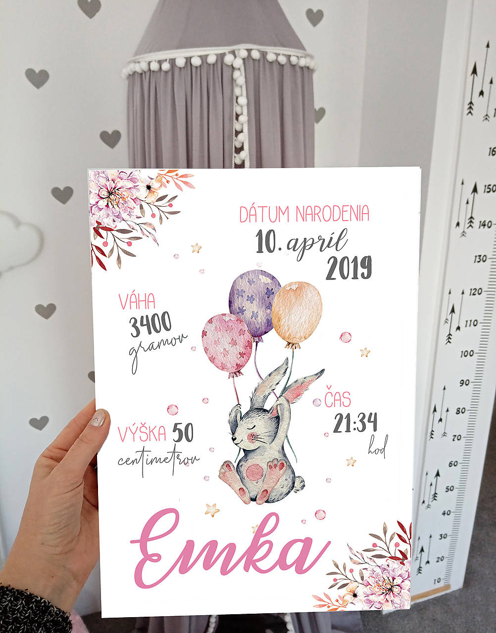 Detská tabuľka ružová alebo modrá, tabuľka pre dieťa s údajmi o narodení dieťatka NORDIC