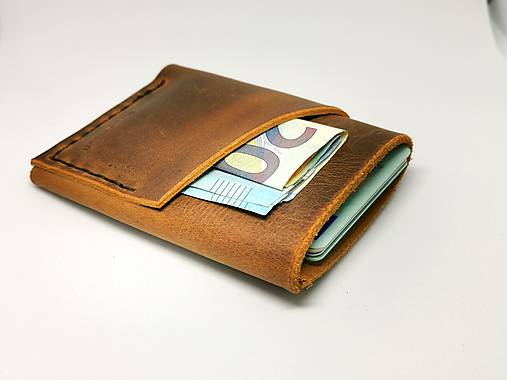  - kožená minimalistická origami peňaženka (Hnedá) - 12266594_