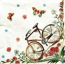 Papier - S765 - Servítky - bicykel, lúka, motýl, kvety - 12268032_
