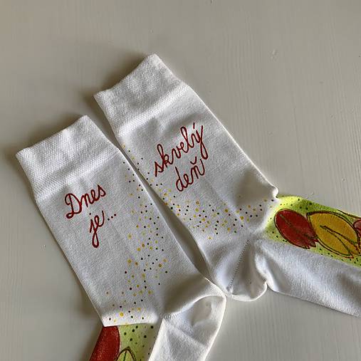 Motivačné maľované ponožky s nápisom "Dnes je skvelý deň" (Kvetinkové)