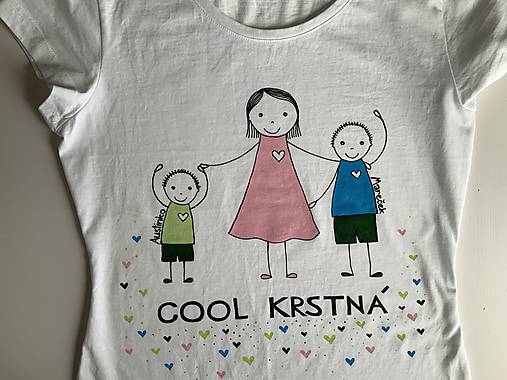 Originálne maľované tričko s 3 postavičkami (krstná + 2 chlapci)