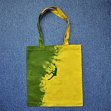 Nákupné tašky - Žluto-zelená batikovaná taška s horolezcem 11707435 - 12272543_