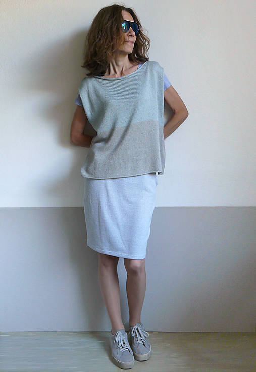 Vesty - šedoružová vesta ľan-viskóza - 12272992_