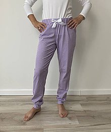 Nočná bielizeň - Pyžamové nohavice fialové drobné karo - 12274389_
