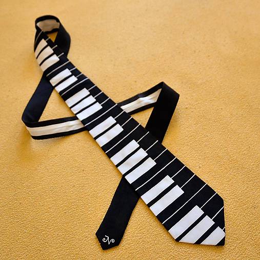 Hedvábná kravata s klaviaturou - inverzní (černá) 7822481
