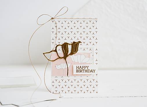 Papiernictvo - Gratulačný pozdrav mini (Kvet zlatý - Happy birthday) - 12277952_