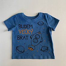 Detské oblečenie - Maľované tričko s nápisom “Bude zo mňa veľký brat” ( (MODRÉ s motívom vesmíru) - 12277549_
