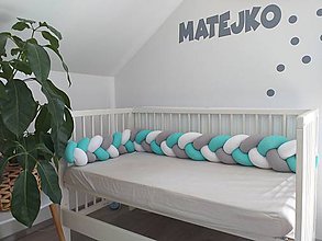 Detský textil - Pletený mantinel "Pletenec/Vrkoč" - Mentolka - 12278444_