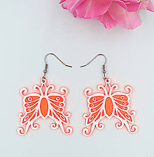 Náušnice - Motýlie náušnice oranžovo-biele - 12283388_
