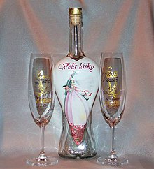 Nádoby - Svadobná fľaša s pohármi Veľa lásky - 12284618_