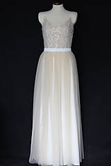 Šaty - Krémové svadobné šaty na ramienka s bolerkom - 12284364_