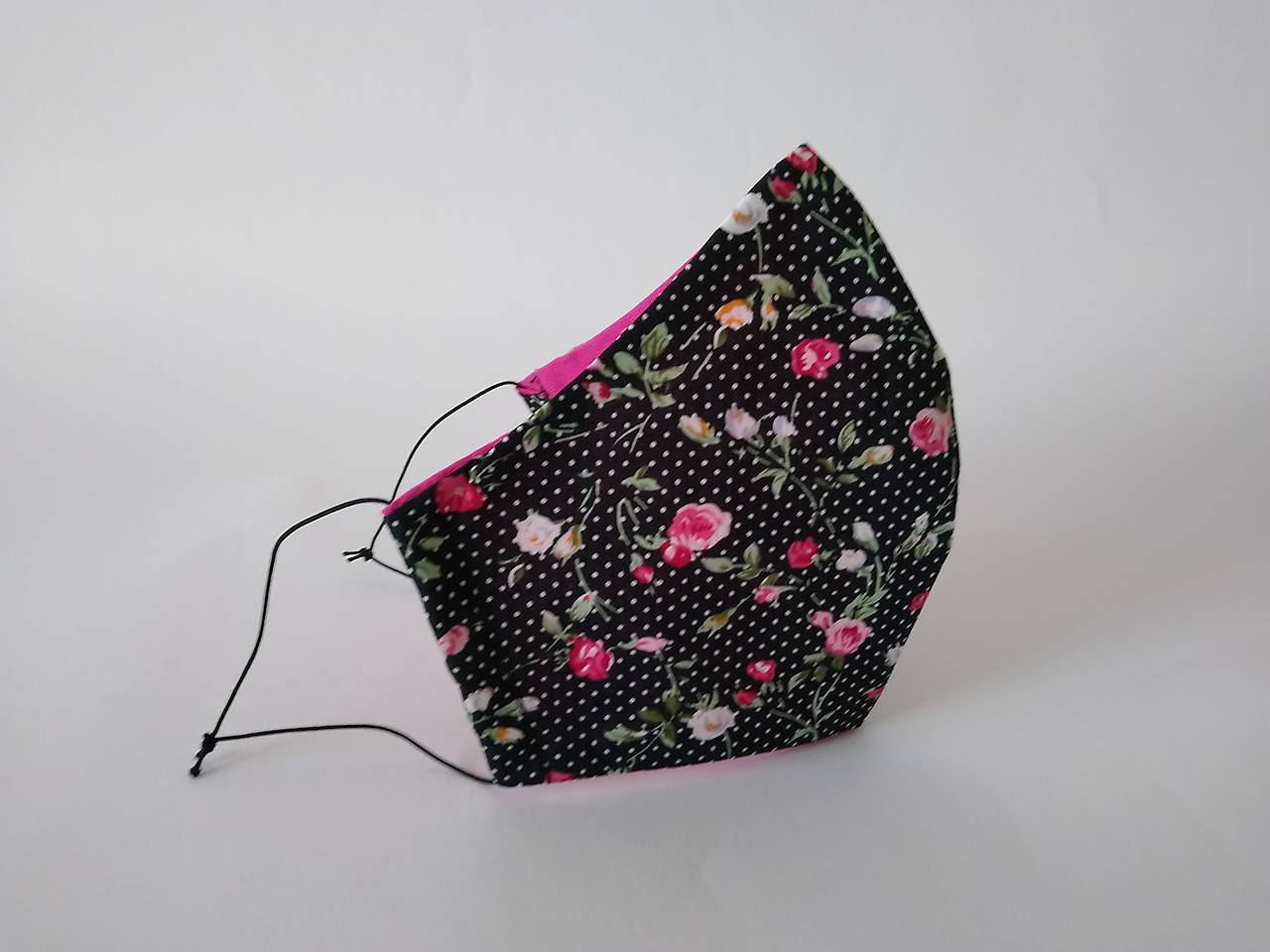 Dizajnové rúško ruže mini čierne tvarované dvojvrstvové