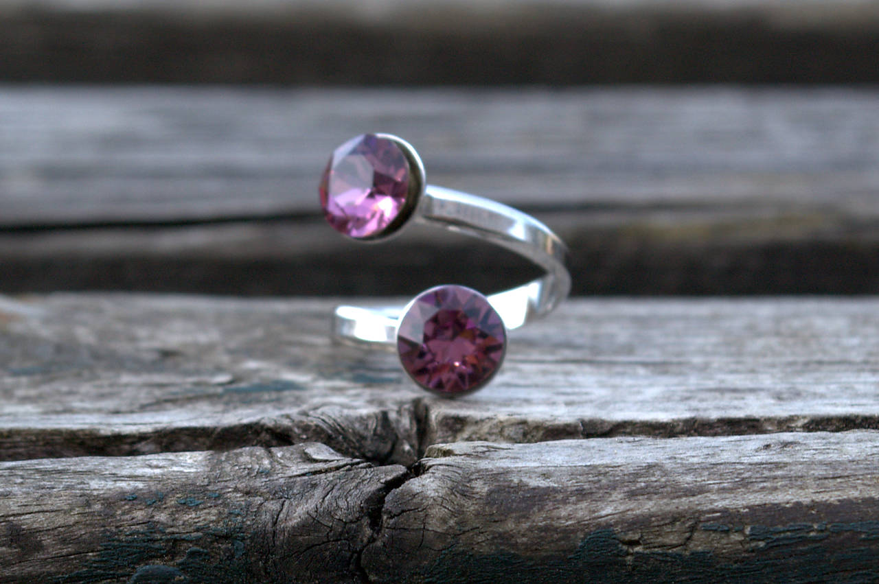 Duo Swarovski Element v prsteni z rhodiovaného striebra