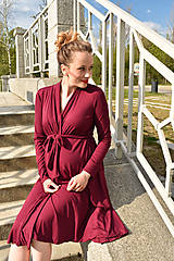 Šaty - APRIL bordó, zavinovací šaty/cardigan - 12291987_