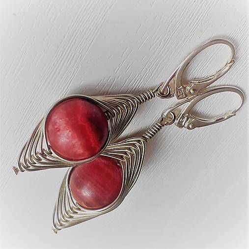 Náušnice - náušničky KLARISKY S RODOCHROZITOM a strieborným drôtom - 12290399_