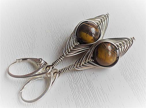 Náušnice - náušničky KLARISKY S TIGRIM OKOM a strieborným drôtom - 12290501_