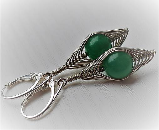 Náušnice - náušničky KLARISKY S AVENTURINOM a strieborným drôtom - 12293182_