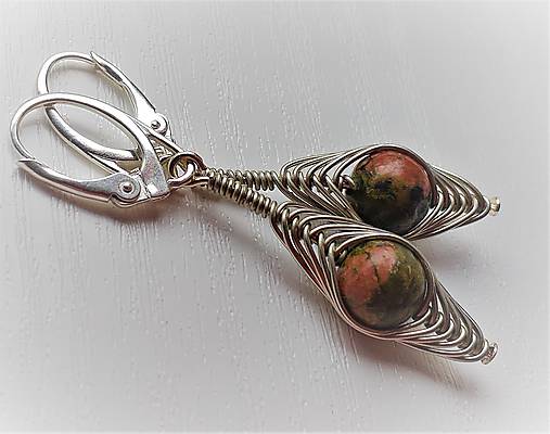 Náušnice - náušničky KLARISKY S UNAKITOM a strieborným drôtom - 12293217_