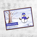 Papiernictvo - Zimná krajinka a snehuliak - vianočná pohľadnica (1) - 12295913_