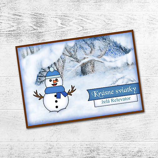 Zimná krajinka a snehuliak - vianočná pohľadnica (2)