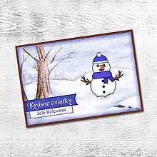 Papiernictvo - Zimná krajinka a snehuliak - vianočná pohľadnica (1) - 12295913_