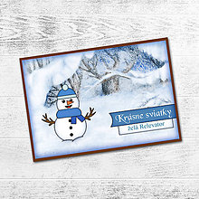 Papiernictvo - Zimná krajinka a snehuliak - vianočná pohľadnica (2) - 12295914_