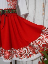 Pánske doplnky - FLORAL FOLK - kravata " Slovenská ornamentika" (pánska kravata + detský motýlik, vreckovka do saka , biely podklad červený ornament , folk set k sukni) - 12297165_