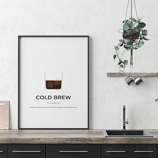 Grafika - COLD BREW, minimalistický print biely - 12297158_