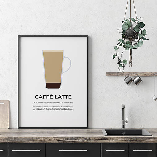 Grafika - CAFFÉ LATTE, minimalistický print biely - 12297183_