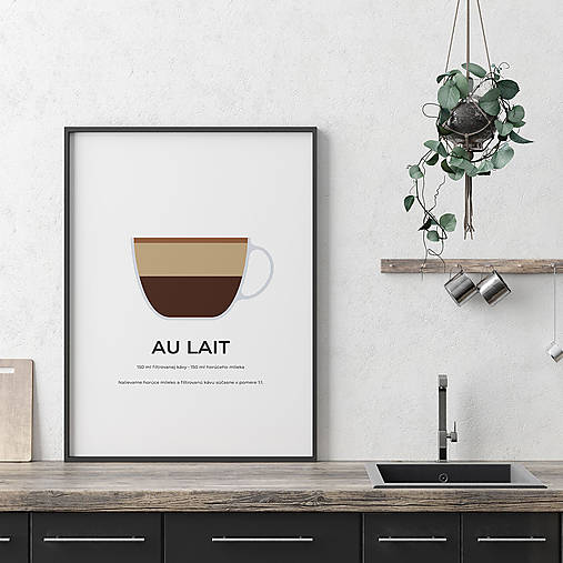 Grafika - AU LAIT, minimalistický print biely - 12297189_