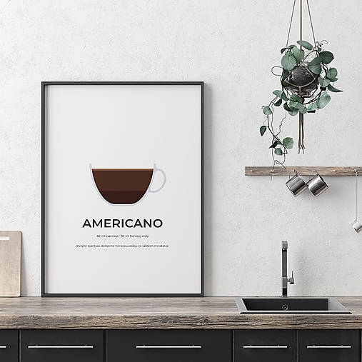 Grafika - AMERICANO, minimalistický print biely - 12297204_