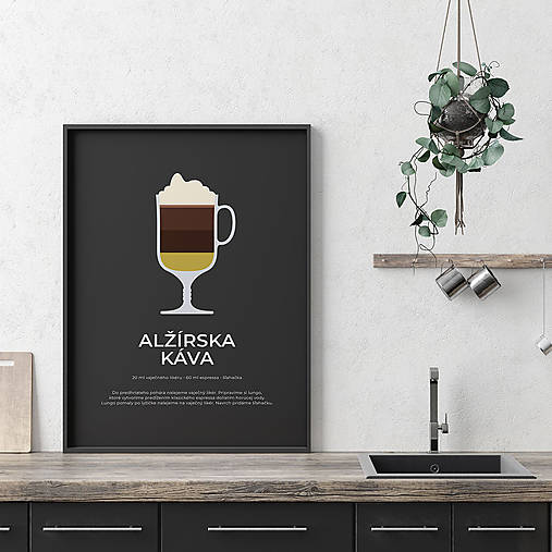 Grafika - ALŽÍRSKA KÁVA, minimalistický print čierny - 12297212_