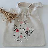 Nákupné tašky - Ľanová taška - ružovosivé kvety - 12302560_