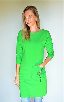 Blúzky a košele - Zelené tunikové šaty z teplákoviny s vreckom - 12304812_