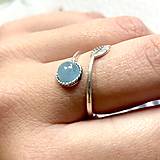 Prstene - Simple Leaf Silver Gemstone Ring Ag925 / Strieborný prsteň s minerálom  (Blue Aquamarine / Akvamarín modrý) - 12307383_