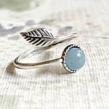 Prstene - Simple Leaf Silver Gemstone Ring Ag925 / Strieborný prsteň s minerálom  (Blue Aquamarine / Akvamarín modrý) - 12307387_