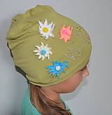 Detské čiapky - Dievčenská bavlnená čiapka s kvetmi - 12310710_