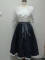 Modrotlačová sukňa s mašľou (34 - 46 - Modrá)