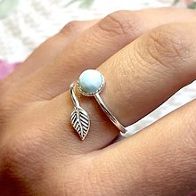 Prstene - Simple Leaf Silver Gemstone Ring Ag925 / Strieborný prsteň s minerálom  (Larimar) - 12316979_