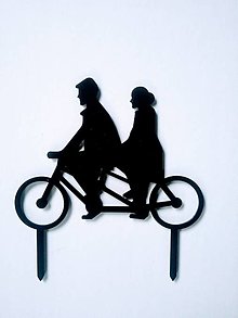 Dekorácie - Svadobný zápich - pár na bicykli (Čierna) - 12317514_