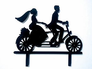 Dekorácie - Svadobný zápich - mladomanželia na bicykli (Čierna) - 12317523_