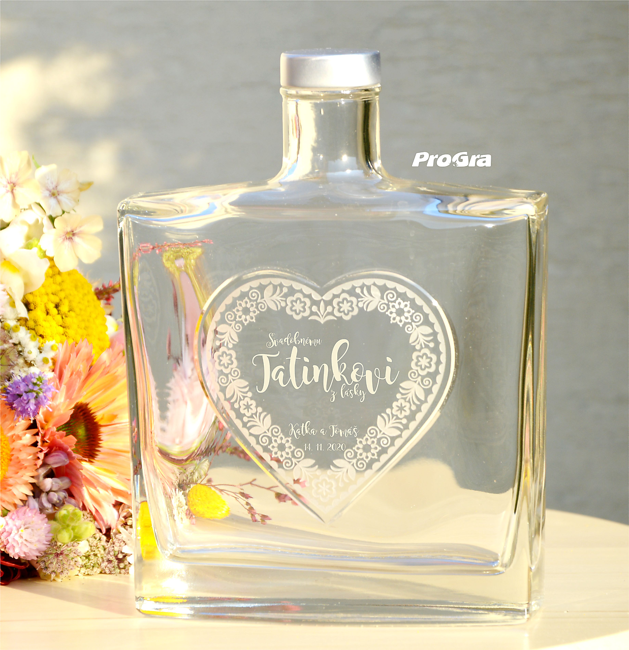 Jens - Folklórne srdiečko - fľaša s gravírovaním podľa priania