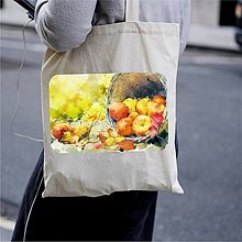 Nákupné tašky - Taška 100% bavlnené plátno / Košík s jabĺkami No.2 - 12319608_