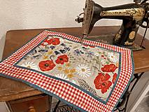 Úžitkový textil - Ľanové prestieranie "Litva" s motívom čevených makov, technika patchwork, 45x35cm, 6 ks - 12319986_